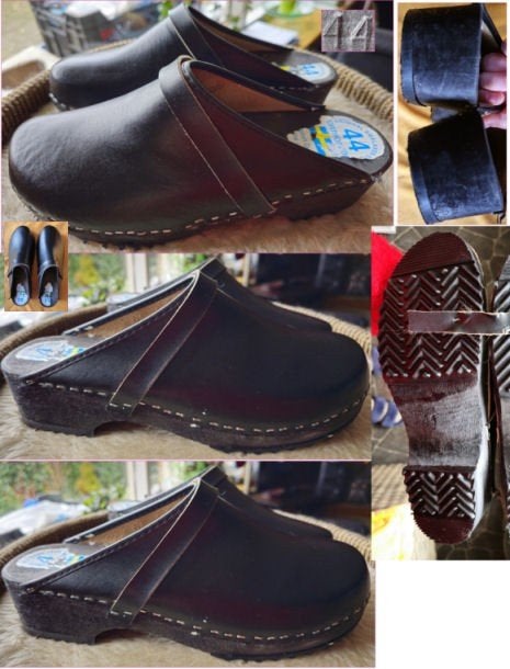 Smålands Clogs- nieuwe leren klompen maat 44, Klompen, Smålands, Zwart, Nieuw