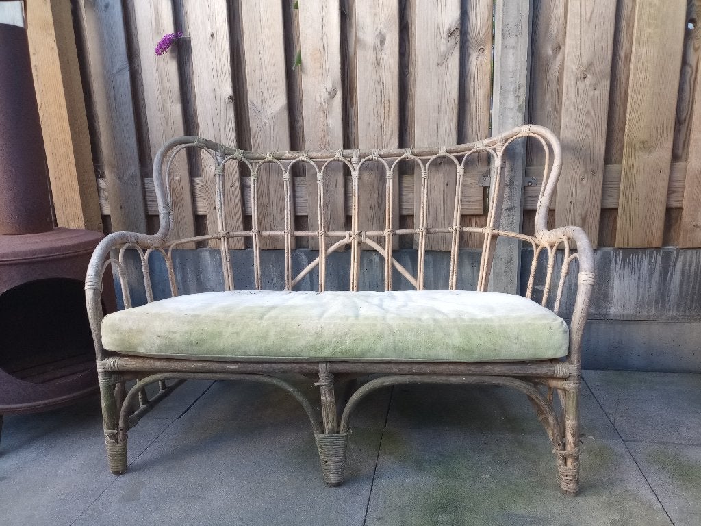 Leuk rotan tuinbankje - opknapper, Ophalen, Gebruikt, Rotan