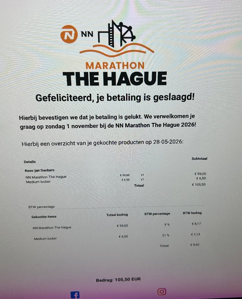 Marathon NN The Hague 1 november 2026, Tickets en Kaartjes, Evenementen en Festivals, Eén persoon