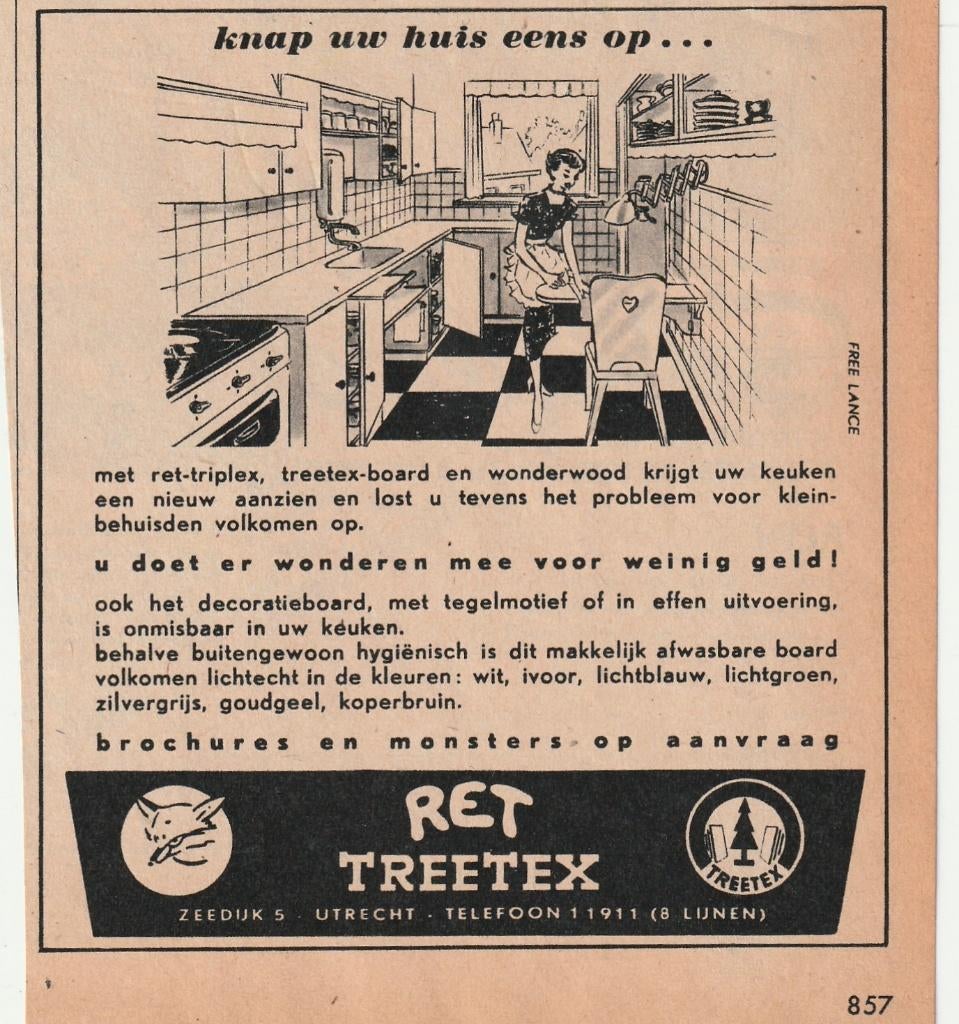 Retro reclame 1955 Ret treetex Utrecht keuken aanzien, Verzenden, Overige typen