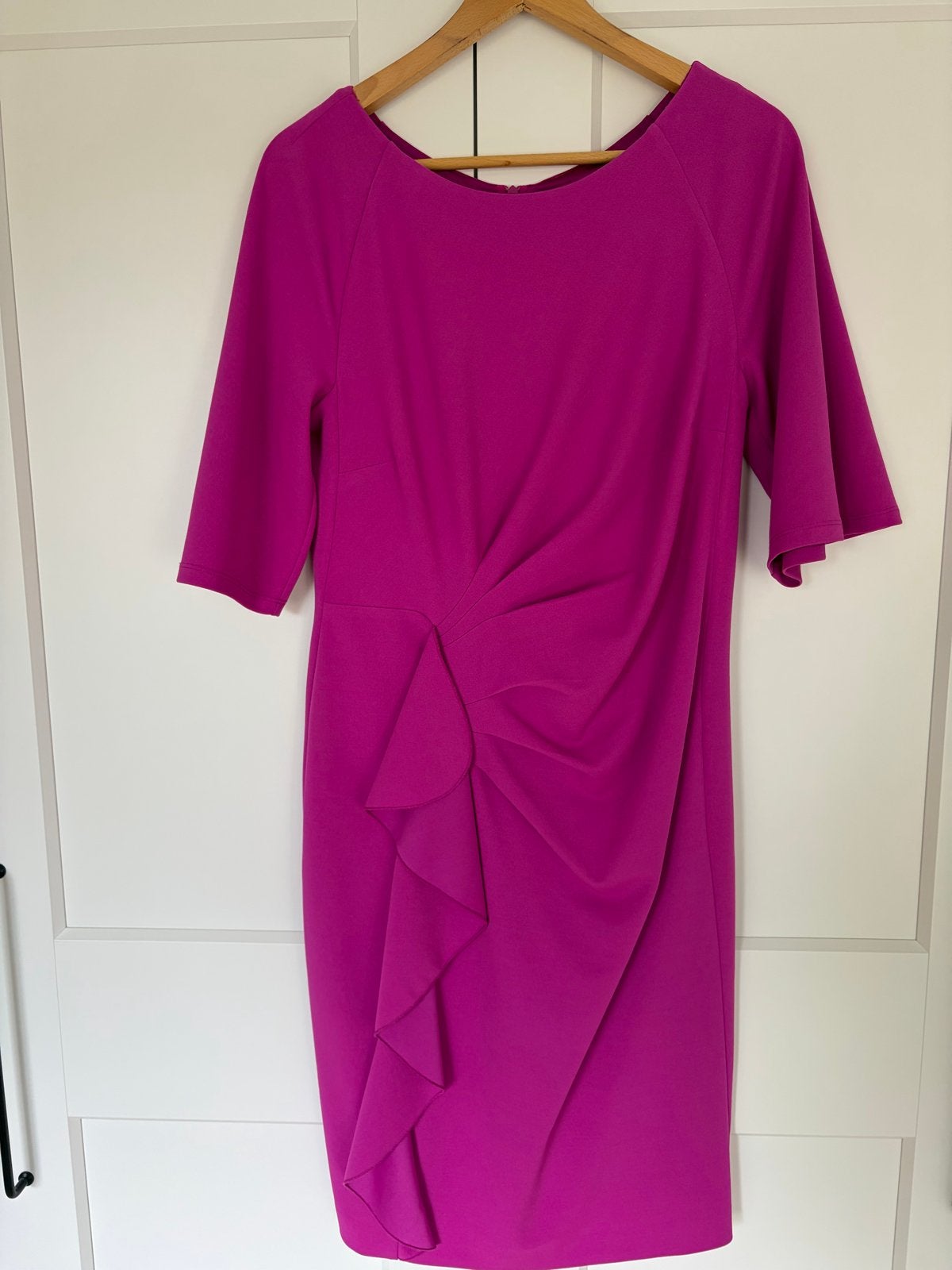 Elegante fuchsia jurk Vero Mont maat 38, kreukvrij, Maat 38/40 (M), Ophalen of Verzenden, Zo goed als nieuw, Knielengte
