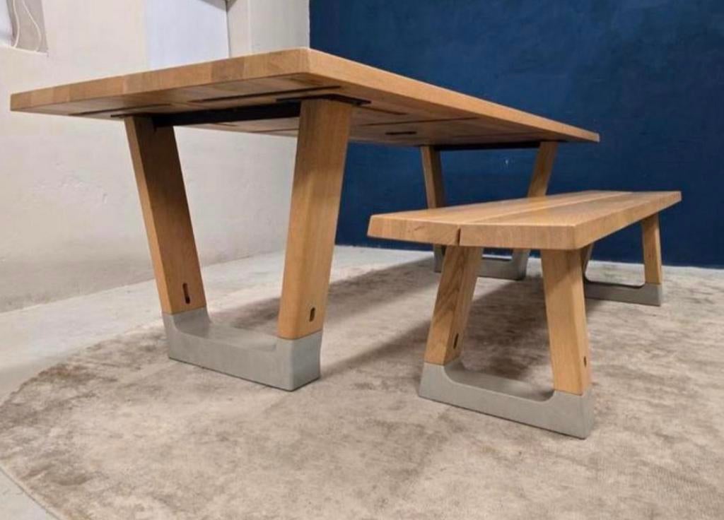 Arco Base tafel eiken naturel vv betonnen voet 100x240cm, Huis en Inrichting, Tafels | Bijzettafels, Arco, Info@micheldethouars.nl