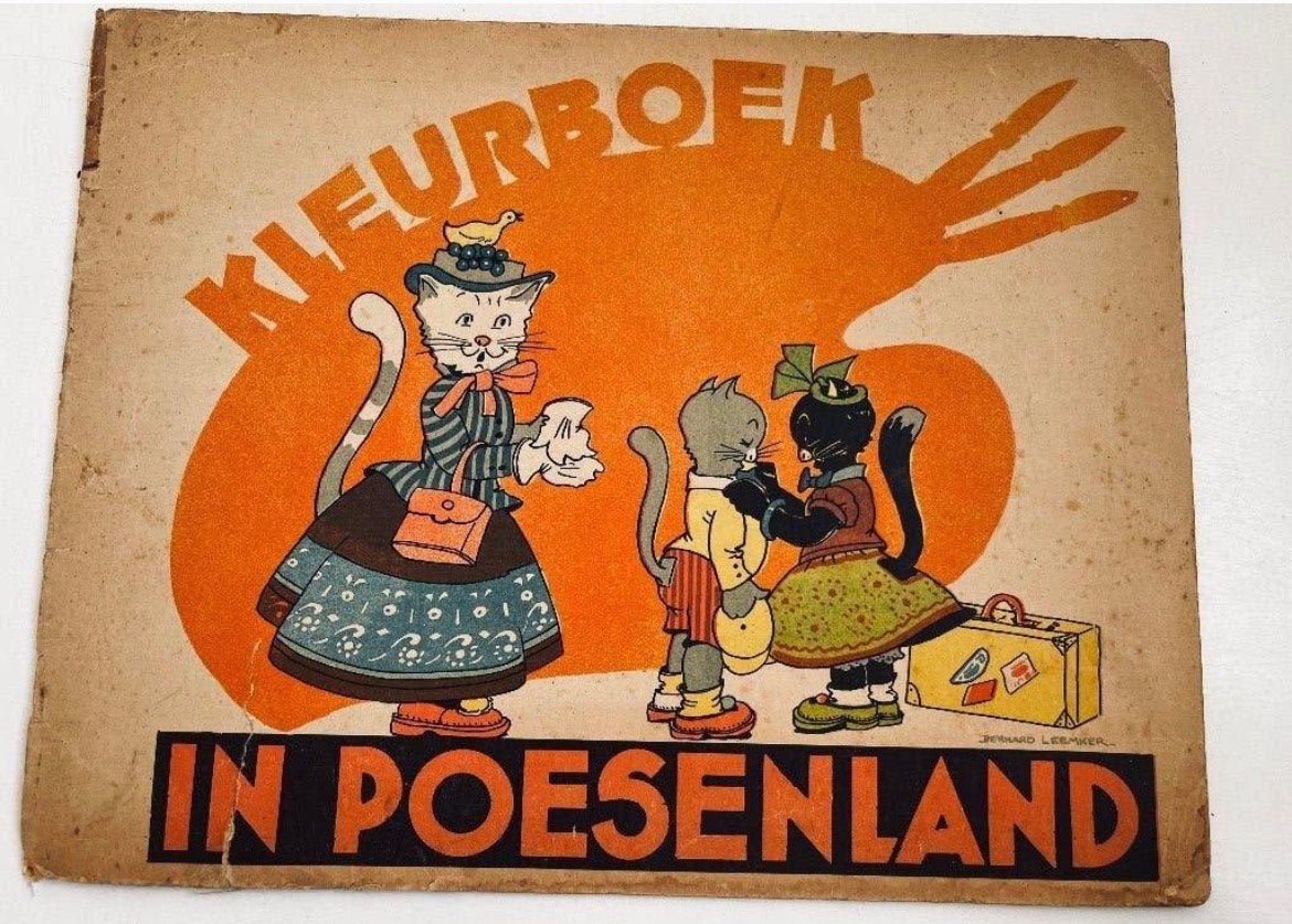 Vintage kleurboek”in Poezenland” Bernard Leemker 1899-1990, Ophalen of Verzenden