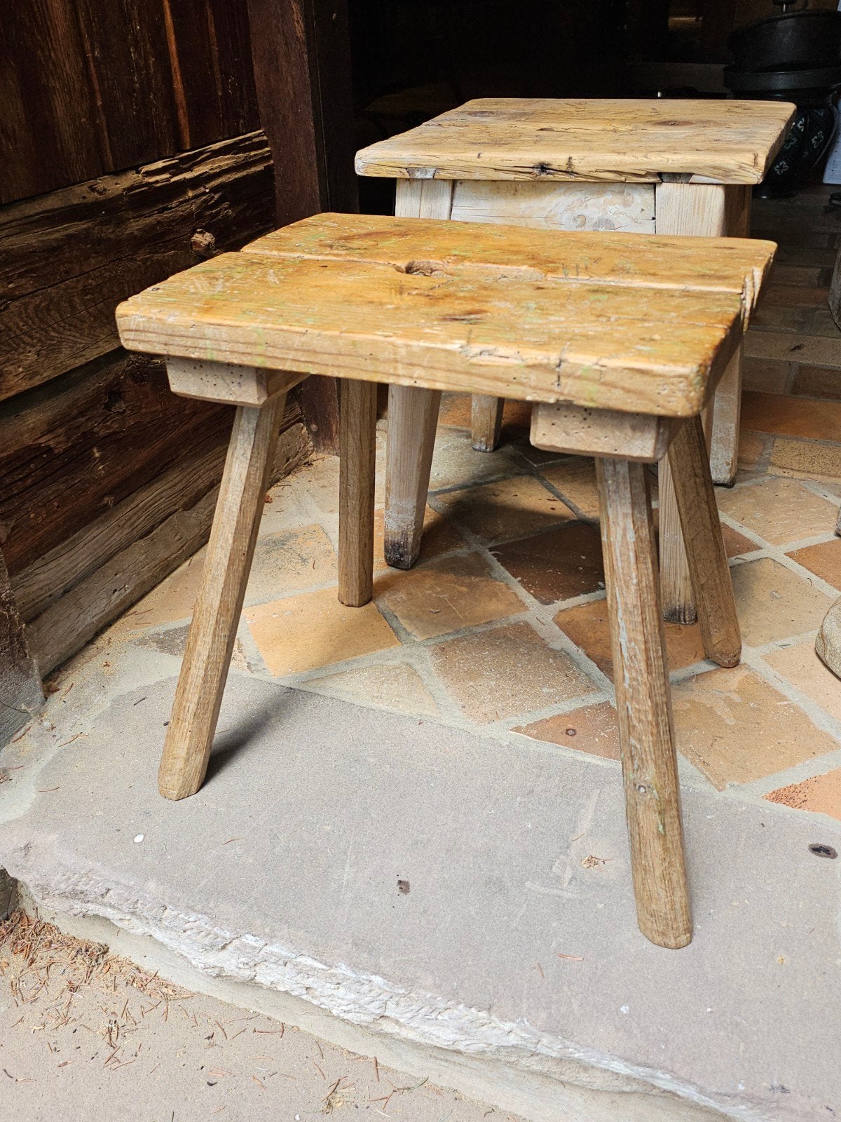 Rustiek houten krukje - Vintage stijl, Ophalen of Verzenden, Gebruikt, Hout