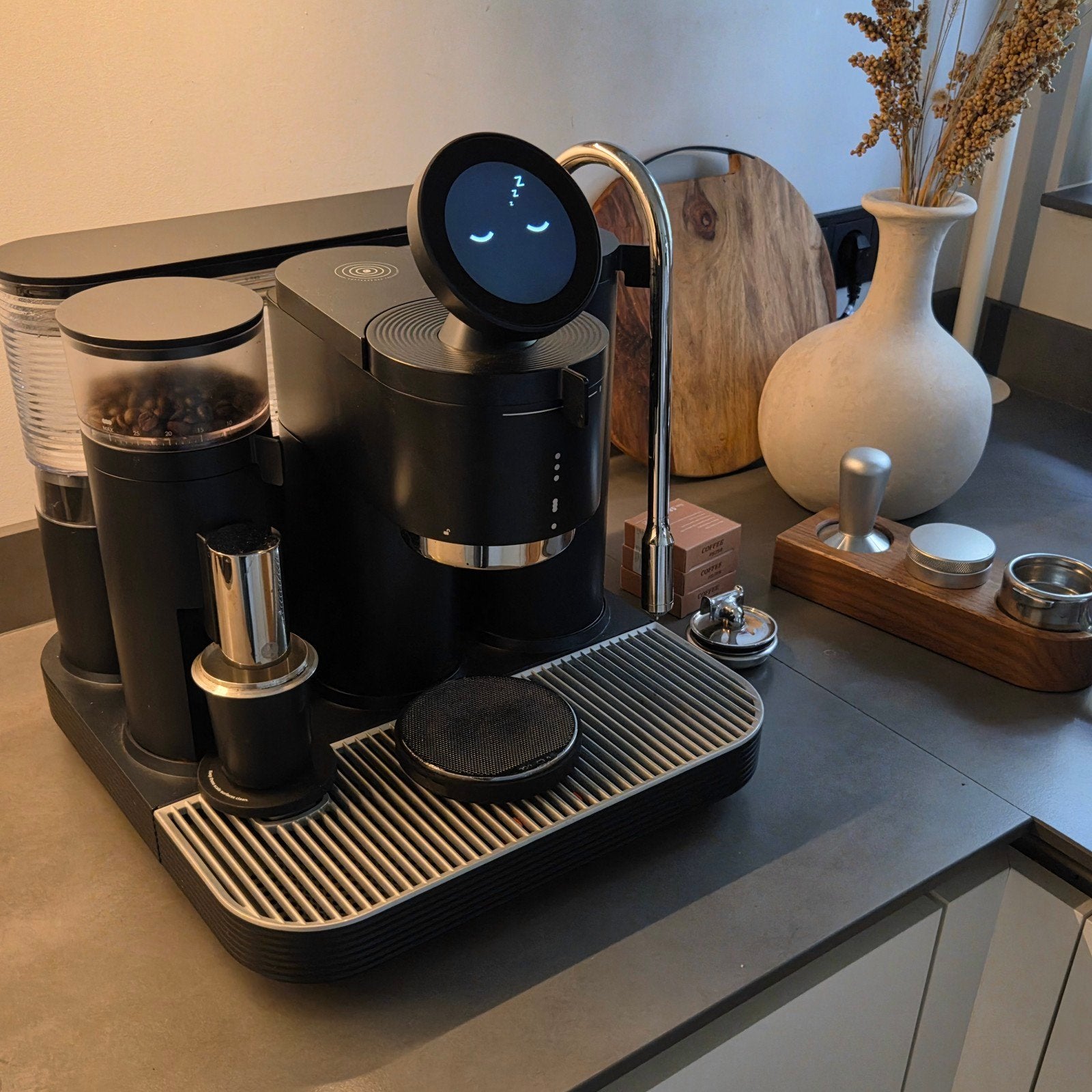 Meraki Espresso Machine Dual Boiler met TIMEMORE Grinder, Koffiemachine, Zo goed als nieuw, 2 tot 4 kopjes, Afneembaar waterreservoir