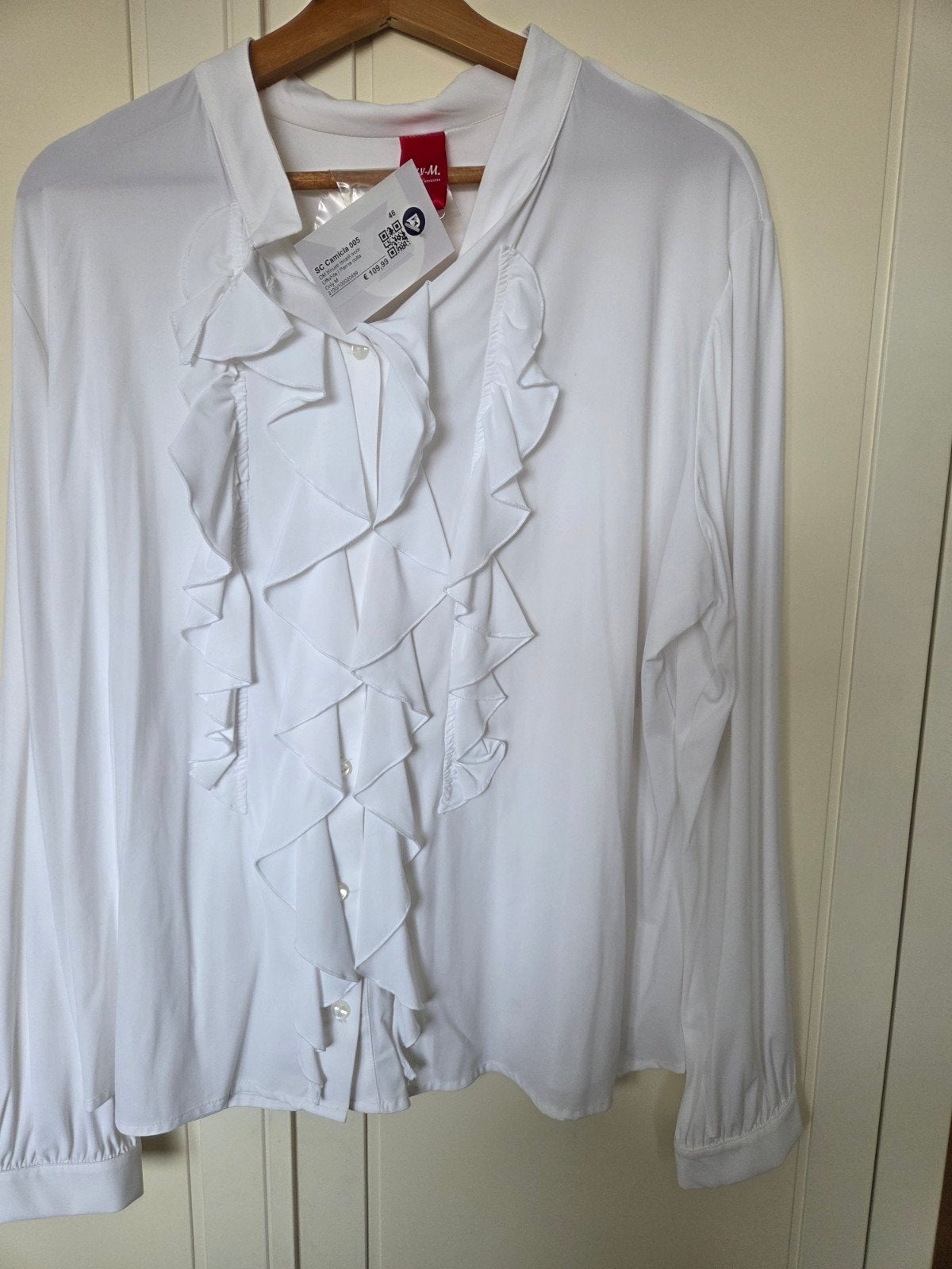 Witte blouse met ruches - SC Camicia 005, Maat 38/40 (M), SC Camicia, Wit, Nieuw