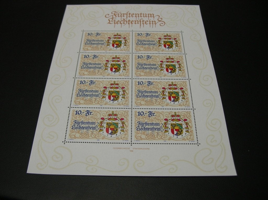 Liechtenstein 1996 stads wapen 75 jaar, Postzegels en Munten, Ophalen of Verzenden, Postfris, Overige thema's