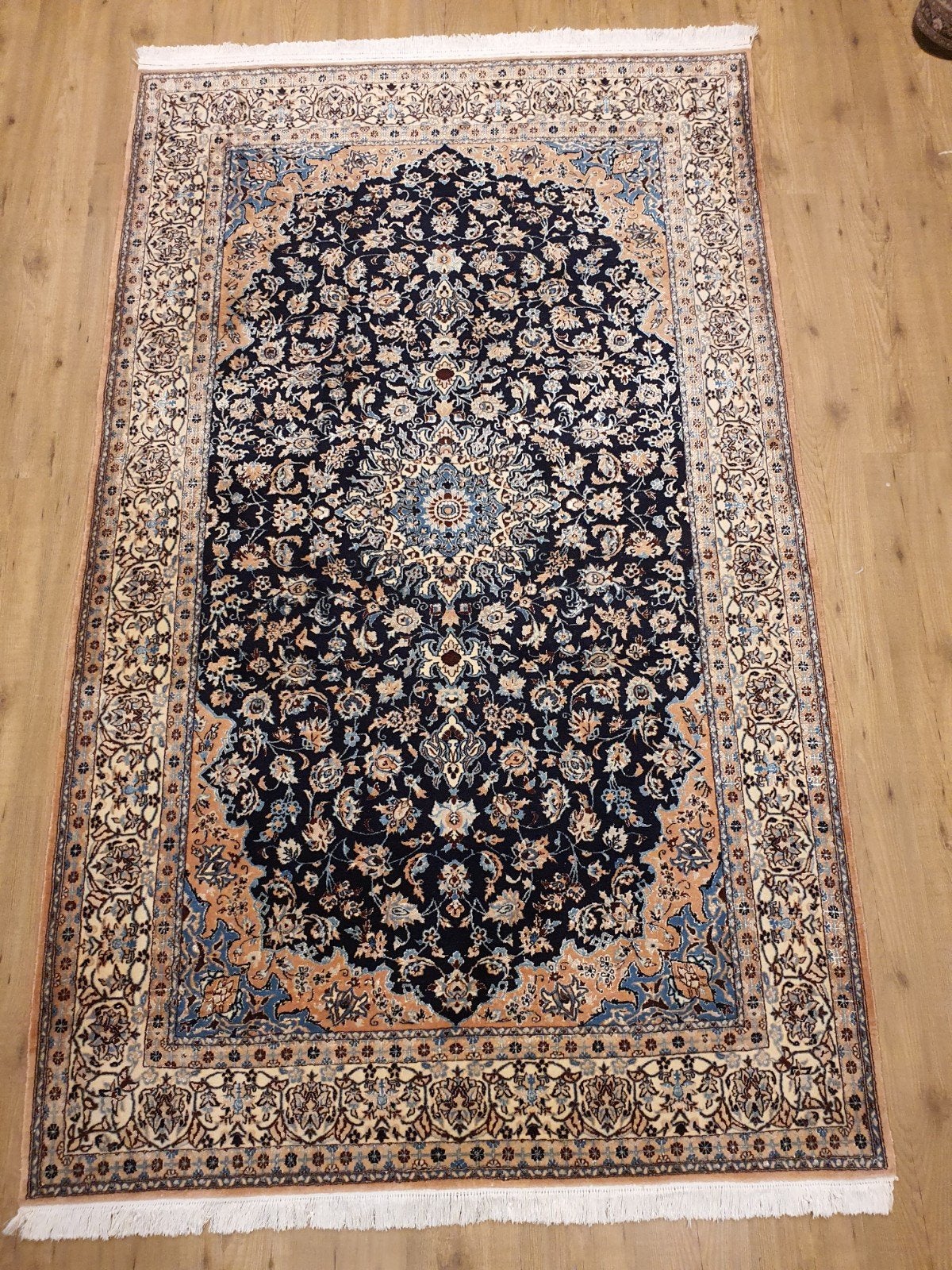Vintage handgeknoopt perzisch tapijt nain 6la 265x154, Huis en Inrichting, Stoffering | Tapijten en Kleden, Info@SlatsAntiek.nl