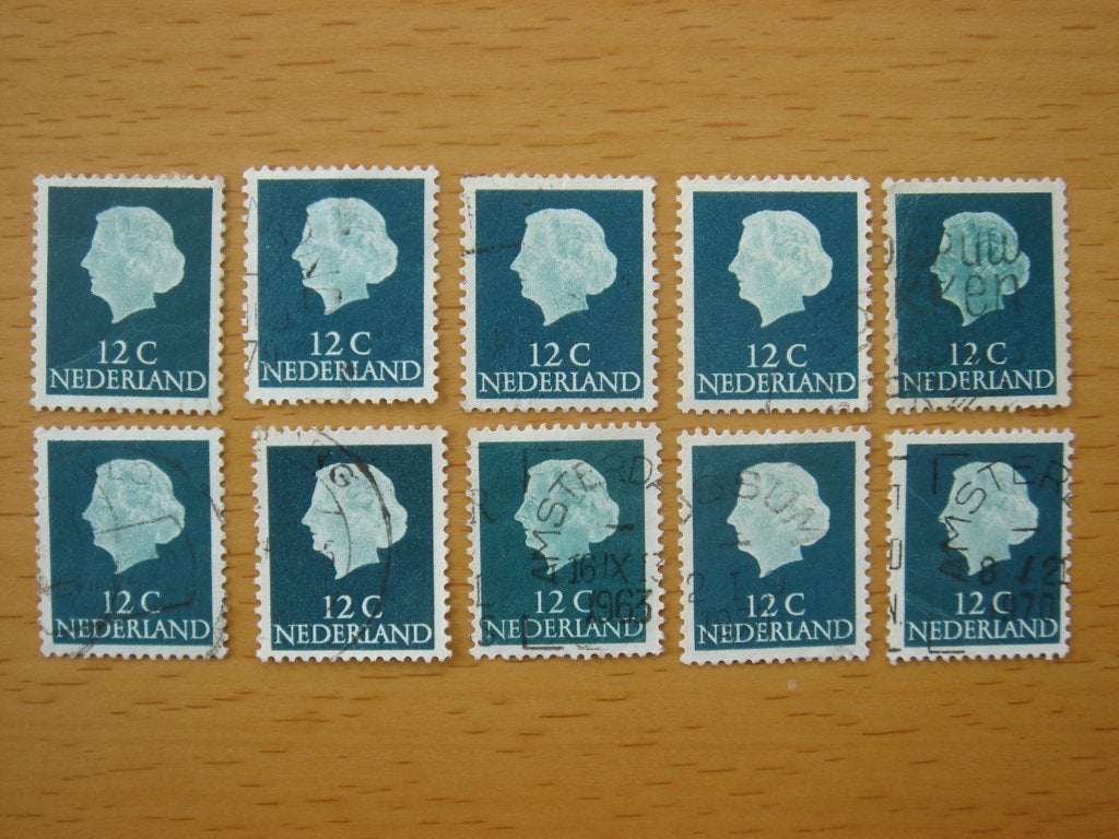 Juliana en profil 10x NVPH 618 – 12 cent  Gestempeld, Ophalen of Verzenden, Na 1940, Gestempeld