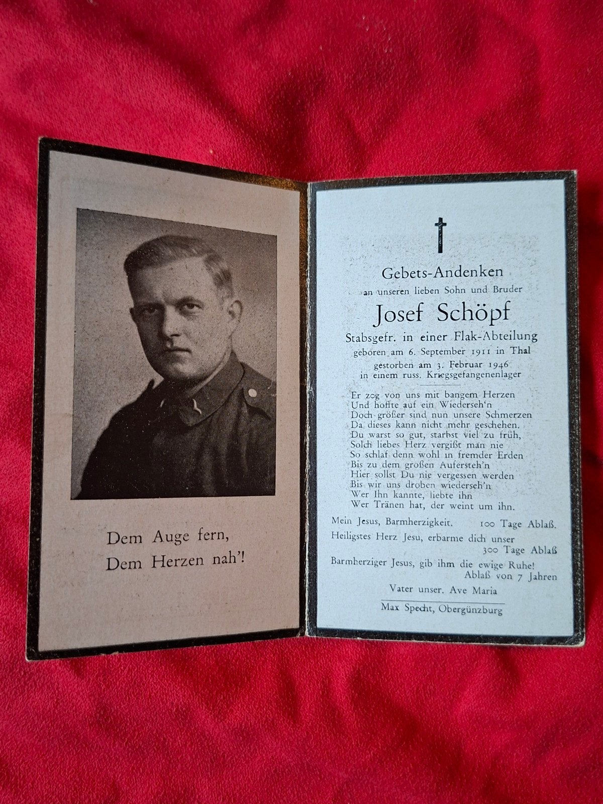 Flak Stabsgefreiter POW 1946 bidprentje, Verzamelen, Ophalen of Verzenden, Duitsland, Foto of Poster