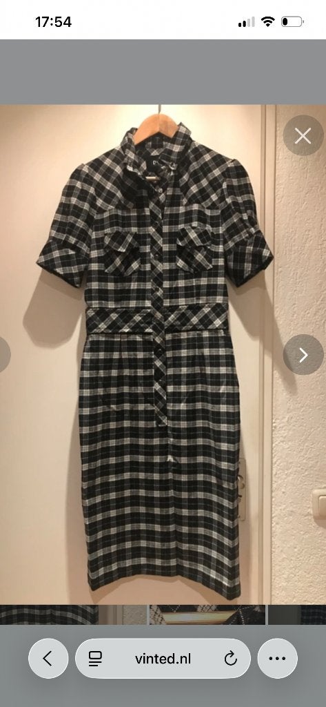 Geruite jurk met korte mouwen en ceintuur, Kleding | Dames, Maat 38/40 (M), Dolce & Gabbana, Zwart, Ophalen of Verzenden