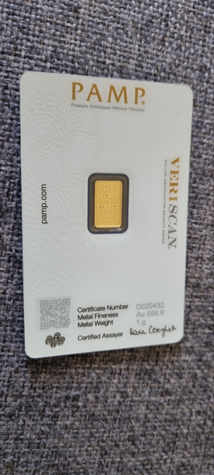 PAMP Suisse 1 gram goudbaar 999.9 fijnheid, Ophalen of Verzenden