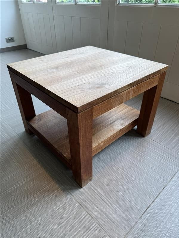 Bijzettafel teak, Huis en Inrichting, Tafels | Bijzettafels, Gebruikt, Vierkant, 55 tot 75 cm, Hout
