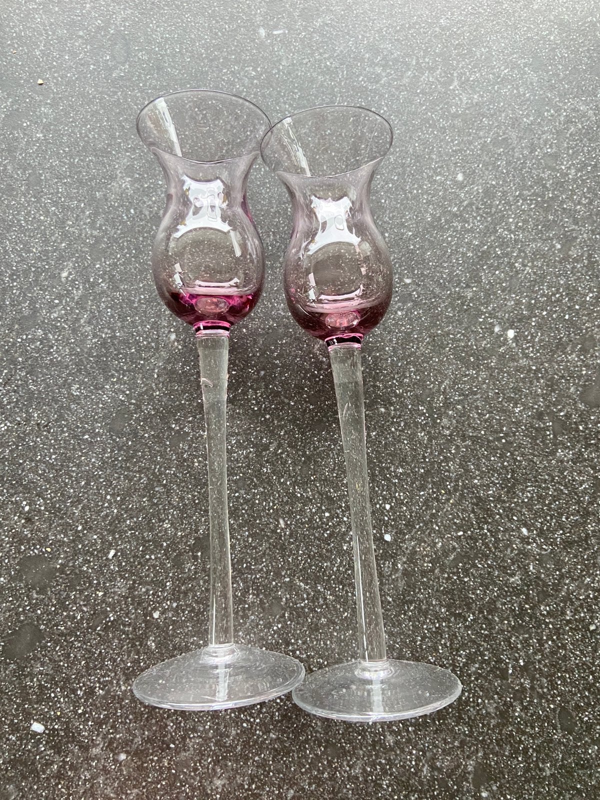 2 mooie grappa glazen port glaasjes paars glas puntgaaf, Ophalen of Verzenden