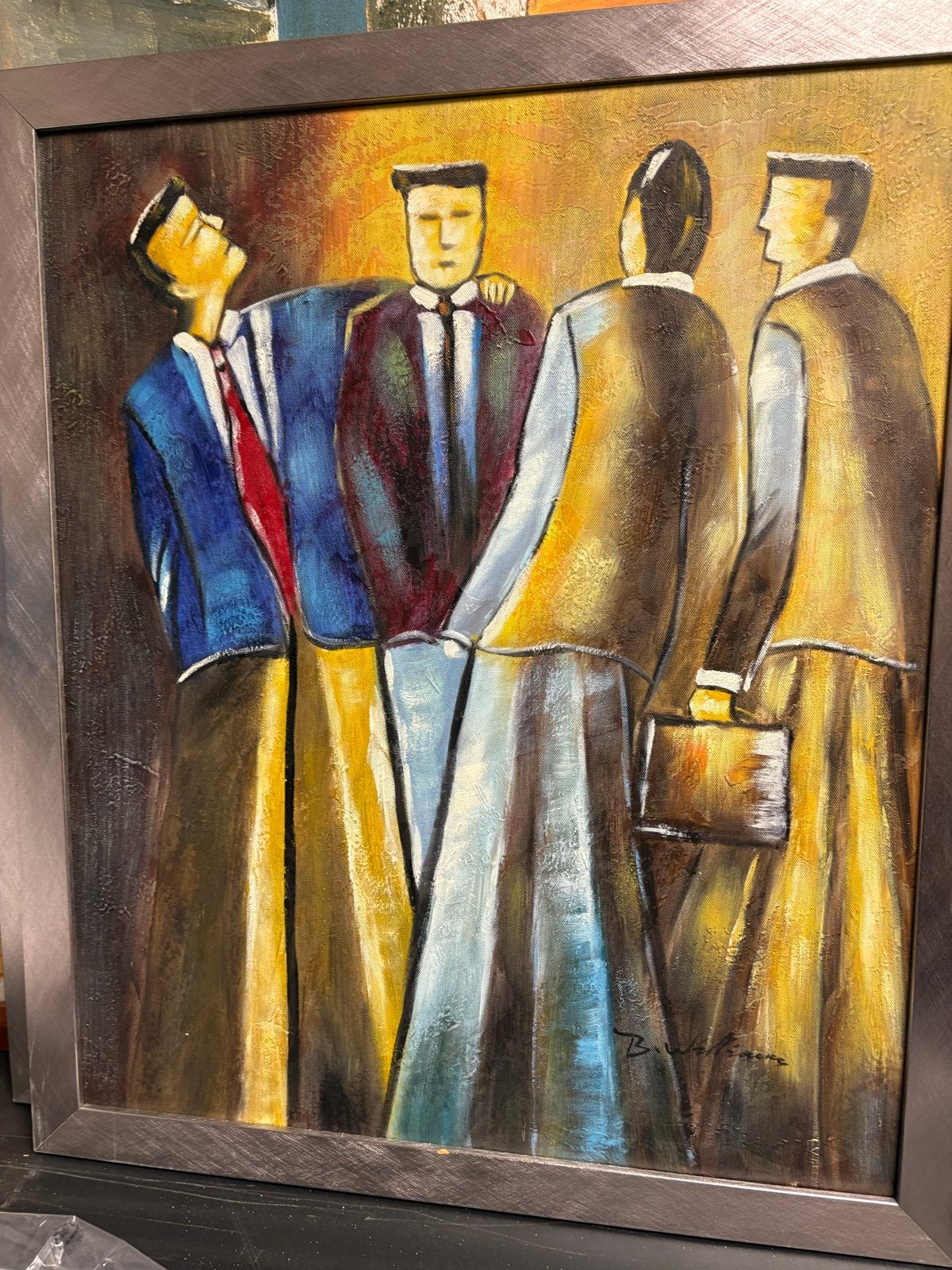 Abstract Schilderij 'De Zakenmannen' door B. Williams, Antiek en Kunst, Ophalen of Verzenden