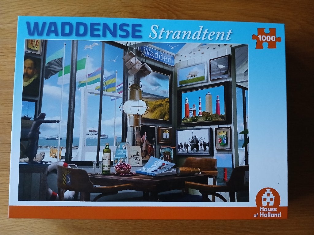 Te koop waddense strandtent legpuzzel van 1000 stukjes., Ophalen, 500 t/m 1500 stukjes, Zo goed als nieuw, Legpuzzel