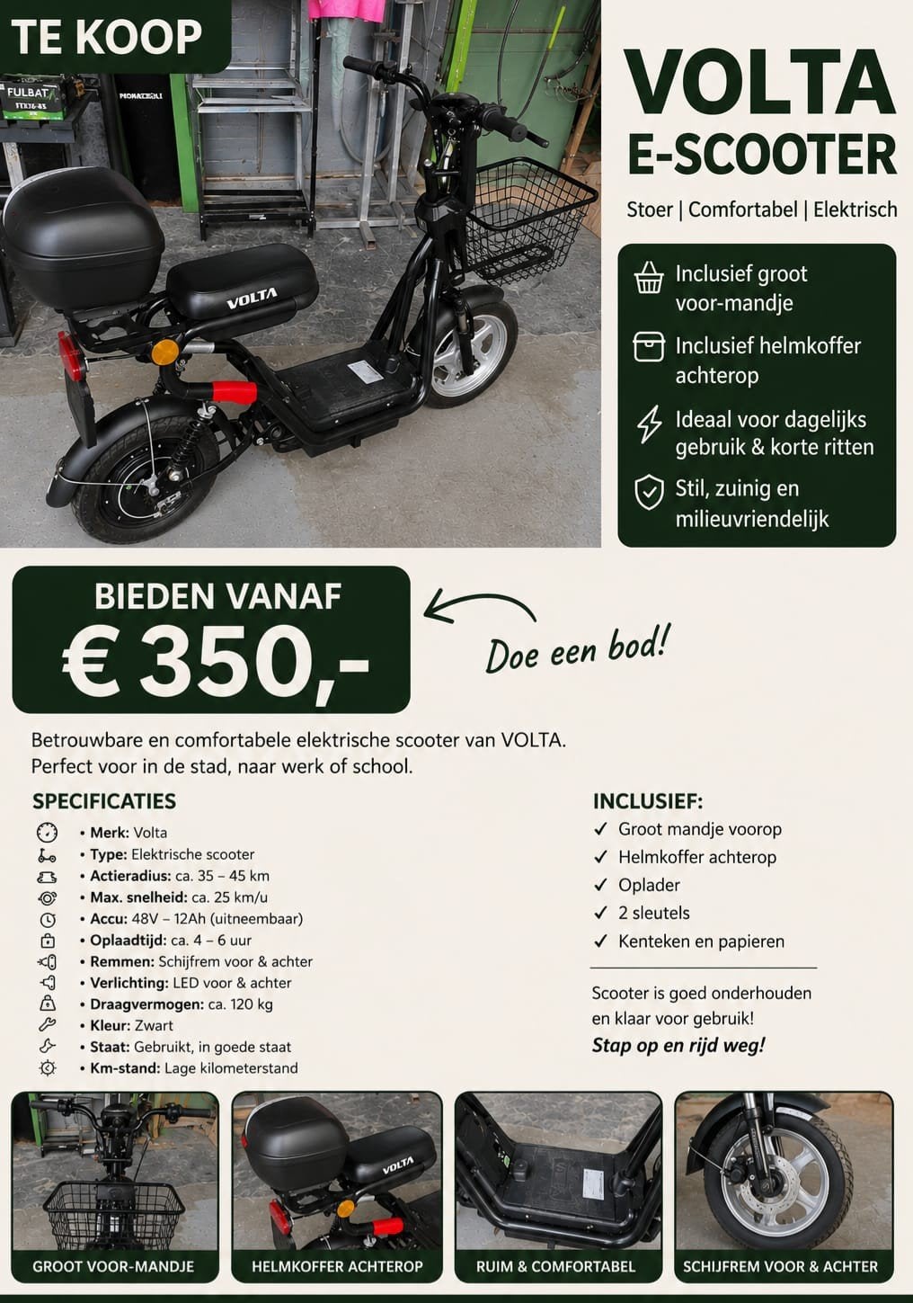 Elektrische scooter, Fietsen en Brommers, Ophalen, Maximaal 25 km/u, Volta