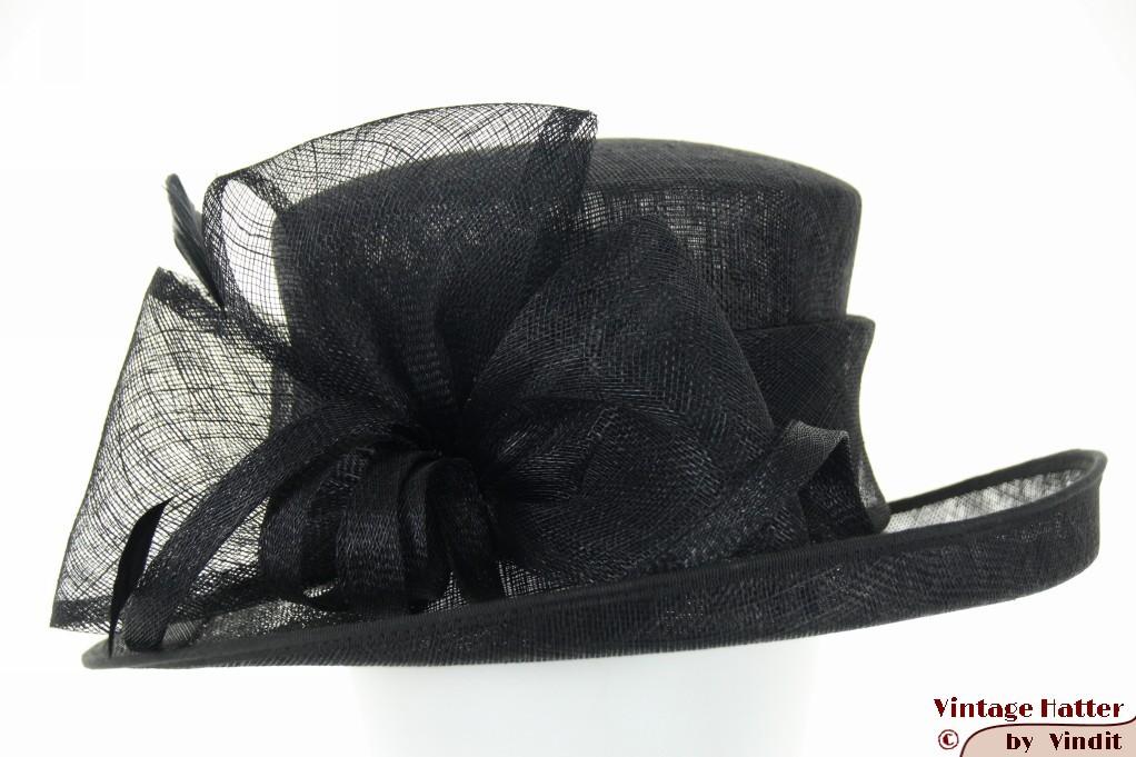 Dameshoed Favorite Modell zwart sisal en veren maat 57 nieuw, 56 of 57 cm (M, 7 of 7⅛ inch), Hoed, Favorite Modell, Nieuw