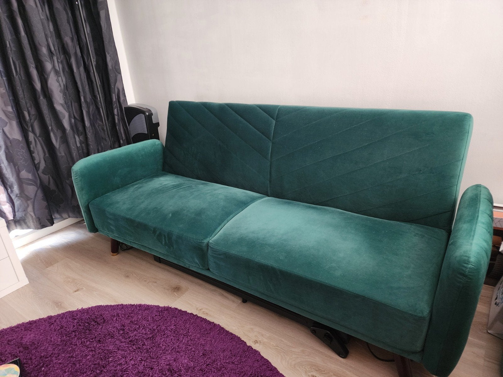 Slaap bank Beliani - Fluweel groen - 200cm, Ophalen, Tweepersoons, Zo goed als nieuw, Groen