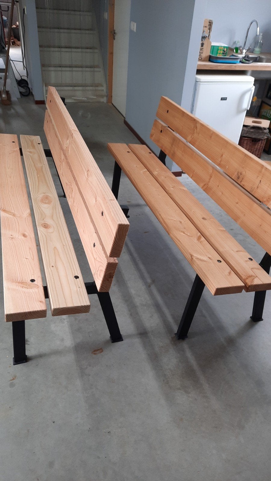 Tuinbank - zwart gepoedercoated staal met douglas hout, Ophalen of Verzenden, Nieuw, Hout