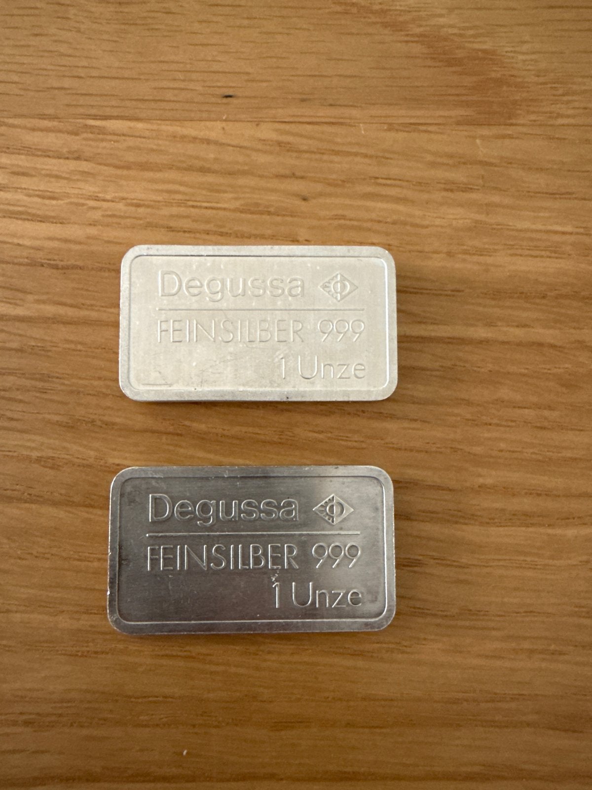 2x 1 oz Degussa 999 Zilveren Baren, Ophalen of Verzenden, Zilver