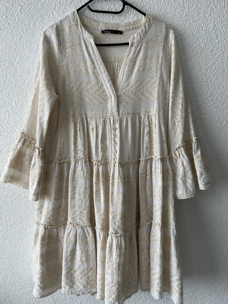 Devotion midi dress crème gouddraad lurex jurk, Kleding | Dames, Jurken, Verzenden, Beige, Devotion, Zo goed als nieuw