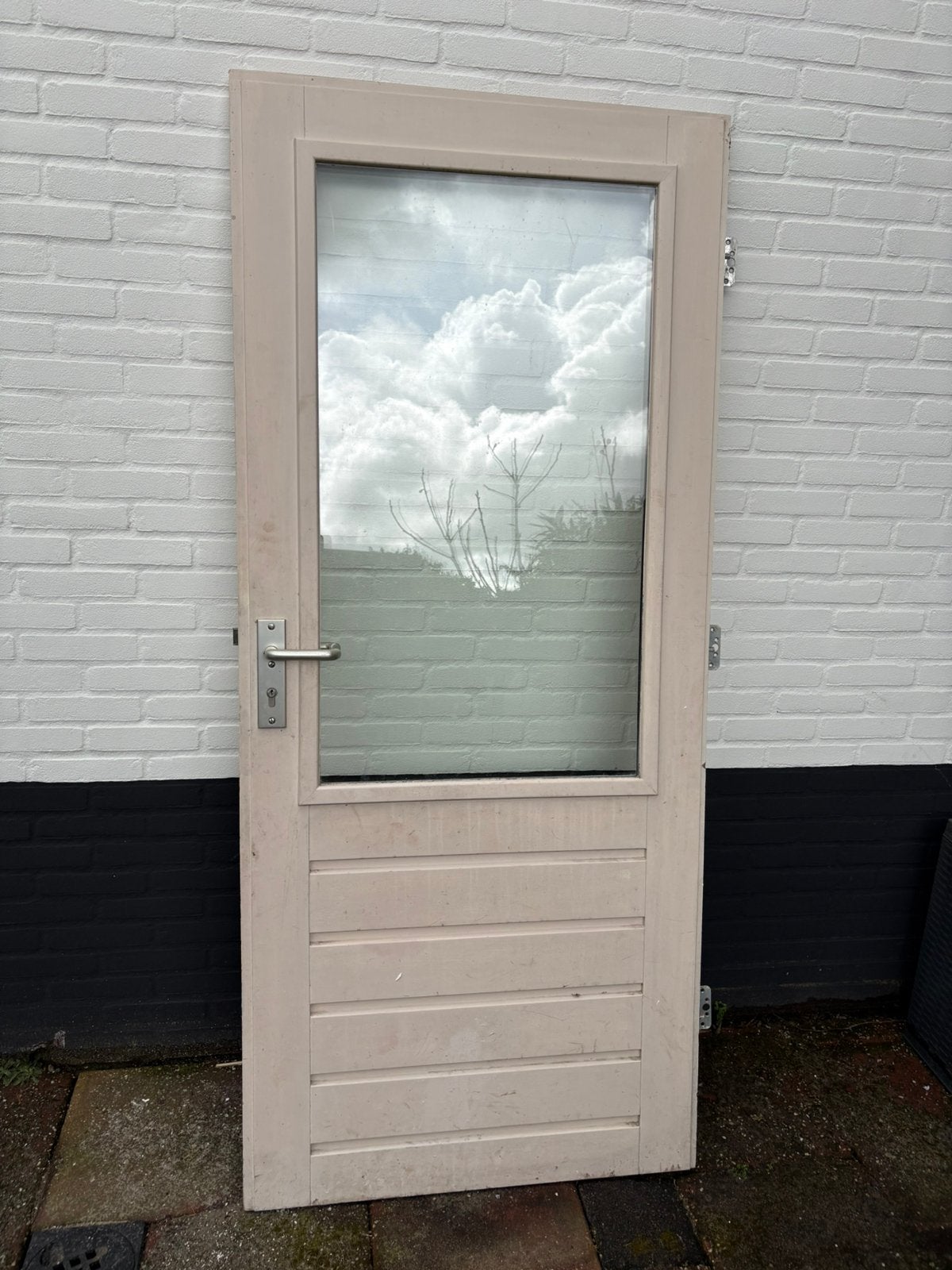 Hardhouten deur met dubbel glas en driepuntsluiting, Ophalen, 80 tot 100 cm, 200 tot 215 cm, Glas