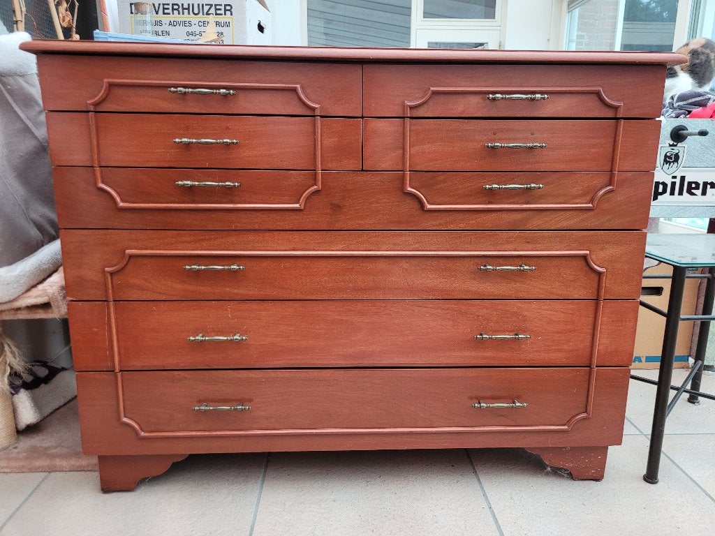 Complete slaapkamer meubel set van tropisch hardhout, Ophalen, Gebruikt, Tweepersoons, Italiaans, met brons handgrijpen