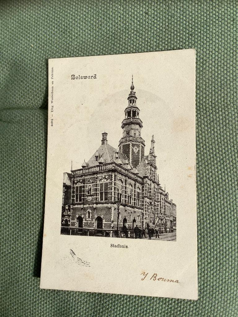 Bolsward 1902 stadhuis, geschepte kaart, uitg Westerbaan, Ophalen of Verzenden, Voor 1920, Gelopen, Friesland