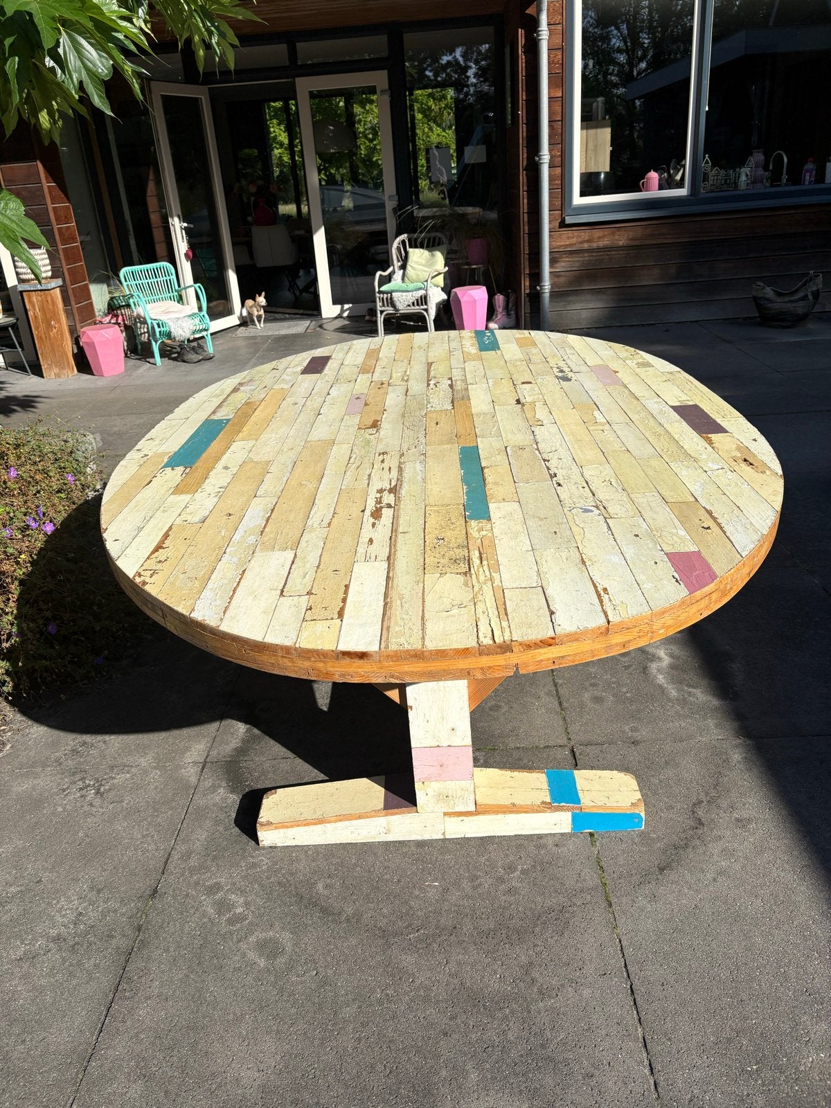 Ovale sloophouten tafel - Uniek en Stevig, Ophalen, Gebruikt, 150 tot 200 cm, 200 cm of meer