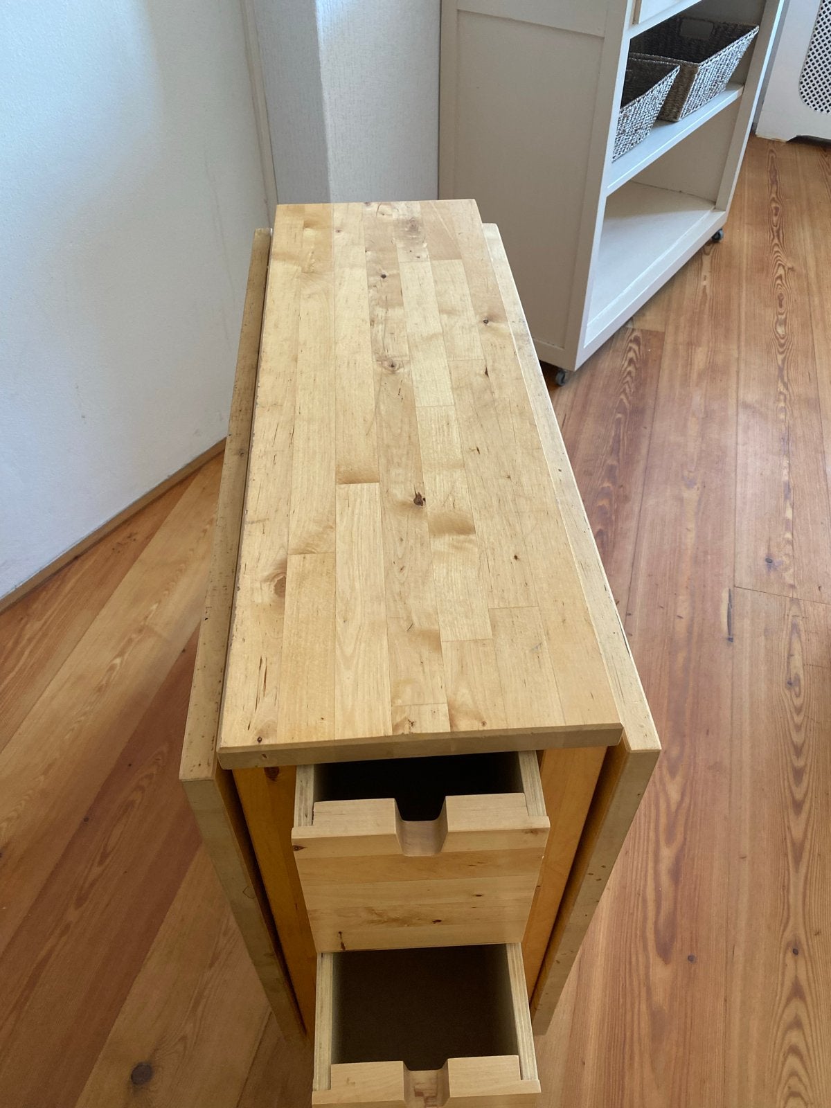IKEA Norden klaptafel met lades - massief berkenhout, Huis en Inrichting, Tafels | Eettafels, Ophalen, Gebruikt, 100 tot 150 cm