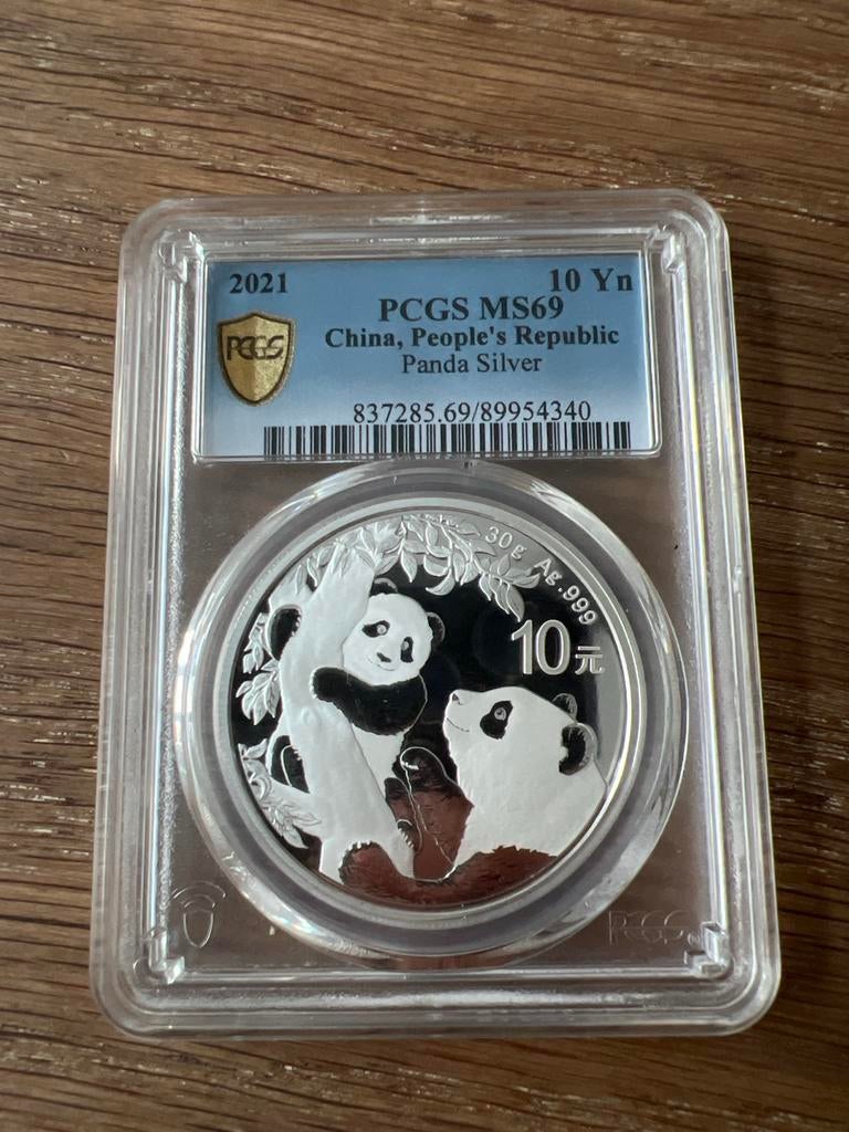 2021 China Panda Zilveren Munt PCGS MS69, Ophalen of Verzenden, Oost-Azië, Losse munt, Zilver