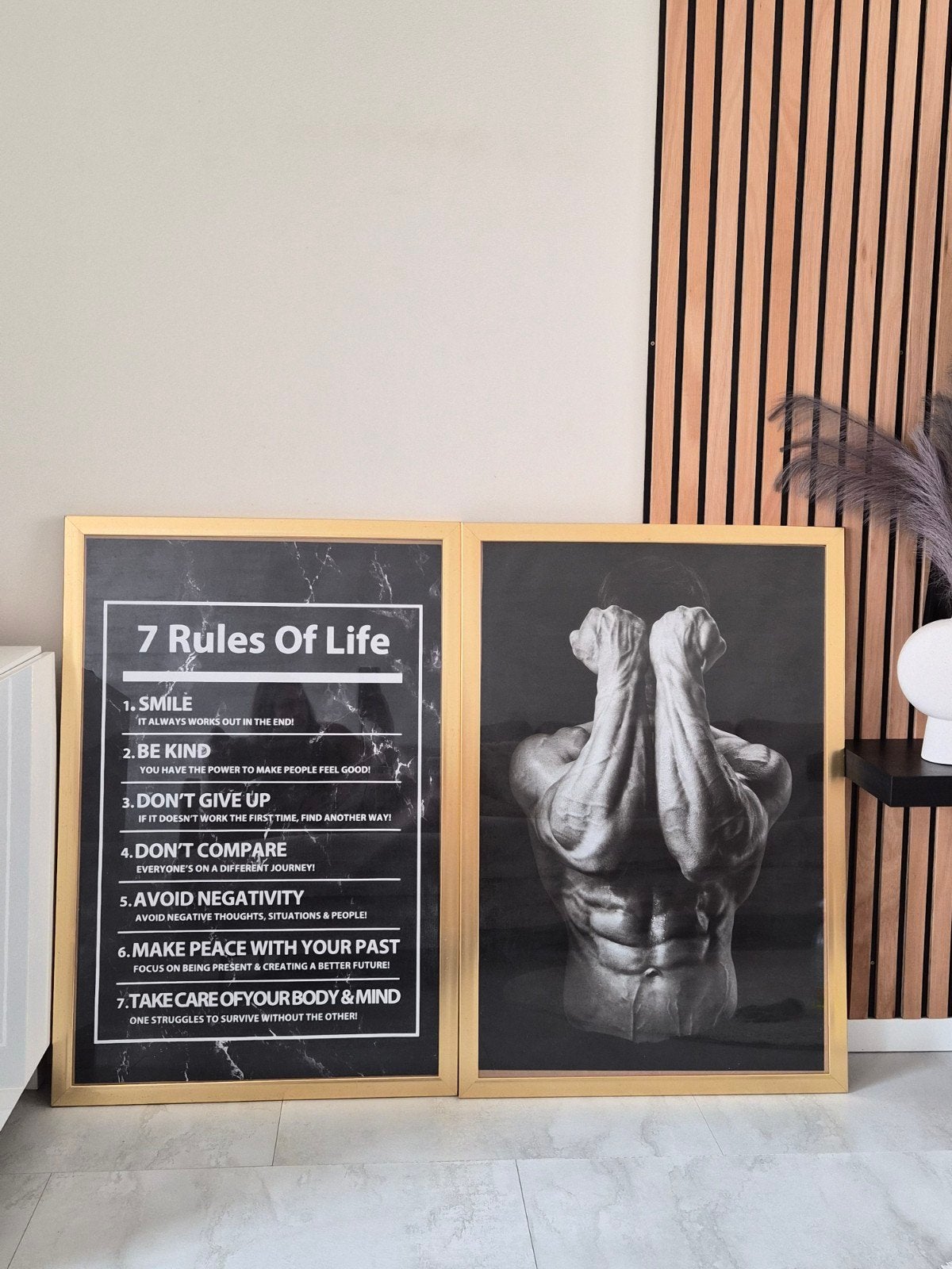 Set van 2 ingelijste posters: '7 Rules Of Life', Ophalen, Zo goed als nieuw, Foto of Poster, 75 – 100