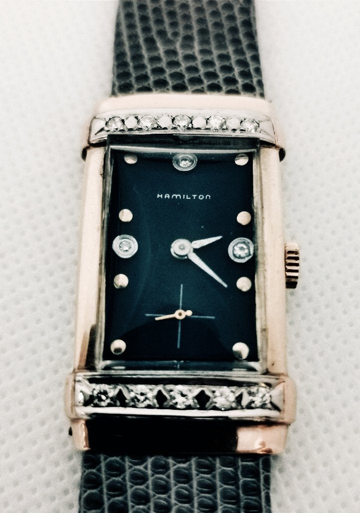 Vintage gouden horloge Hamilton met diamanten, Ophalen of Verzenden, Goud, Overige typen, Met edelsteen