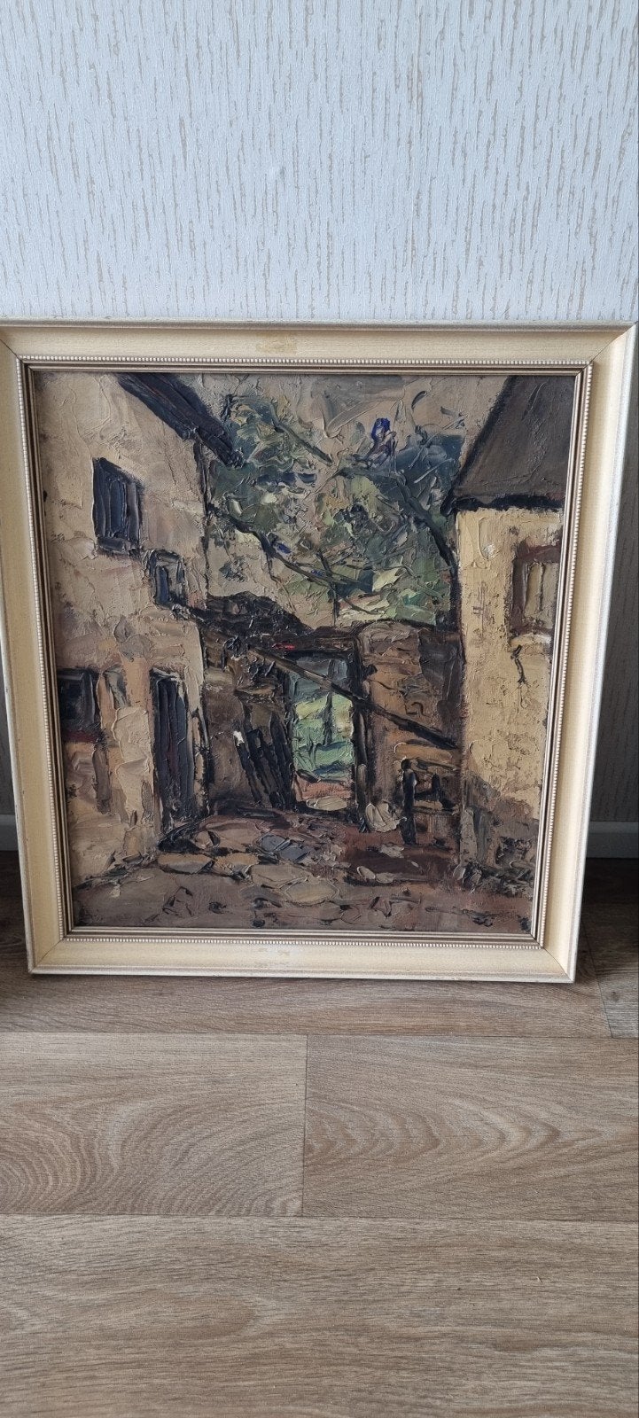 Olieverfschilderij: Sfeervol straatje met bomen, Antiek en Kunst, Kunst | Schilderijen | Klassiek, Ophalen