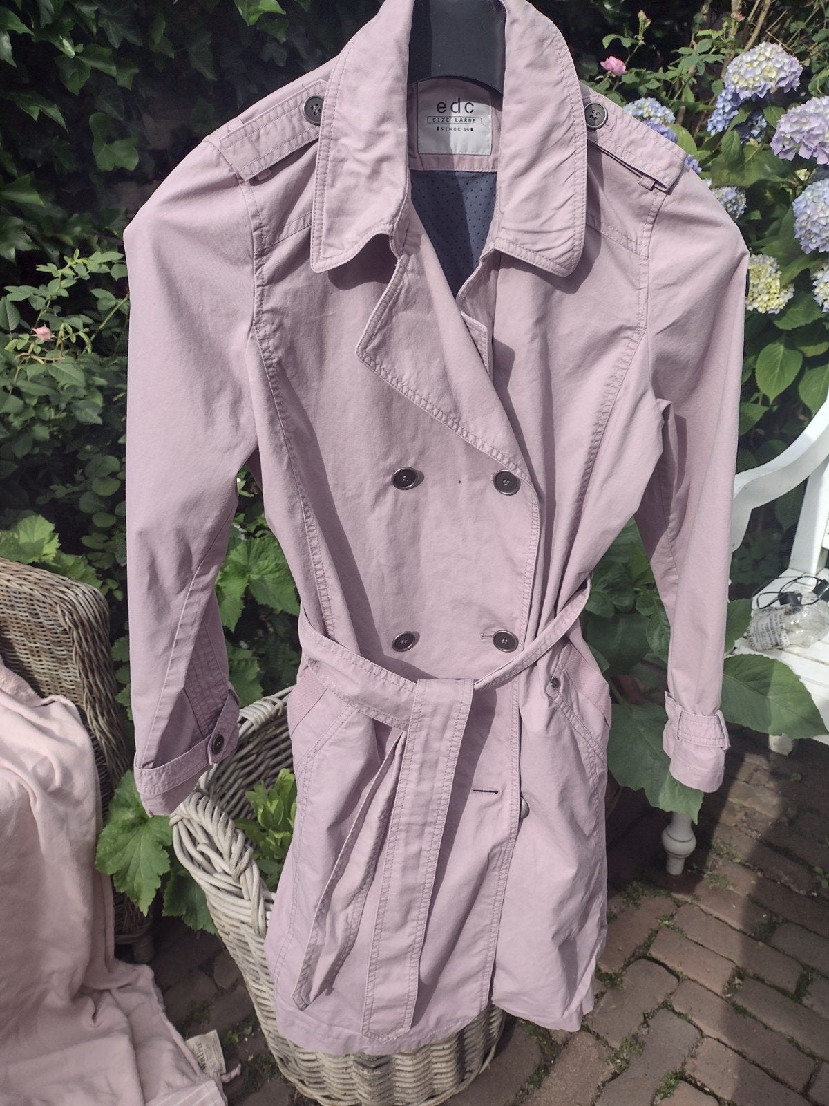 Esprit katoenen trenchcoat rose mauve lila maat 40-42, Maat 42/44 (L), Ophalen of Verzenden, Roze, Gedragen