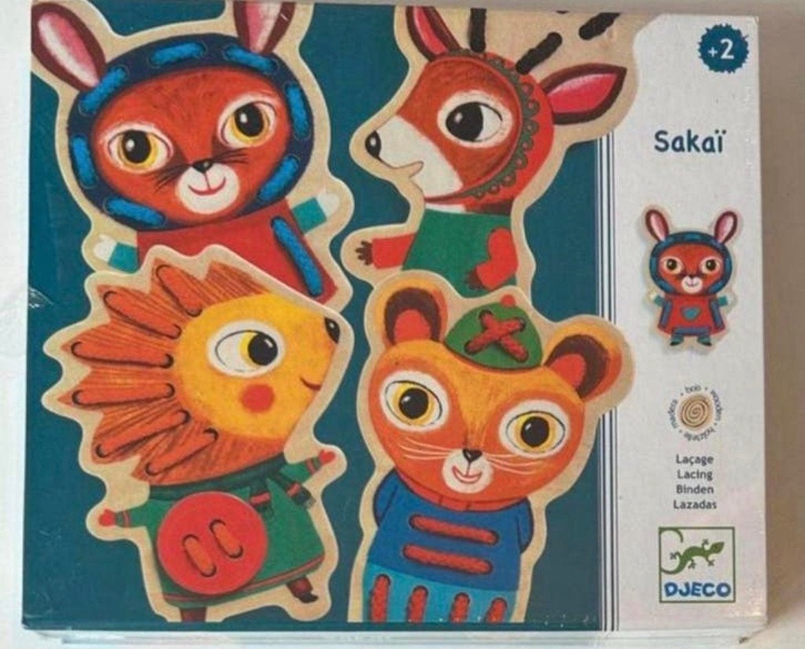 Djeco Rijgkaarten Sakaï - Houten Dieren Rijgspel NIEUW, Ophalen of Verzenden, Nieuw, Knutselen