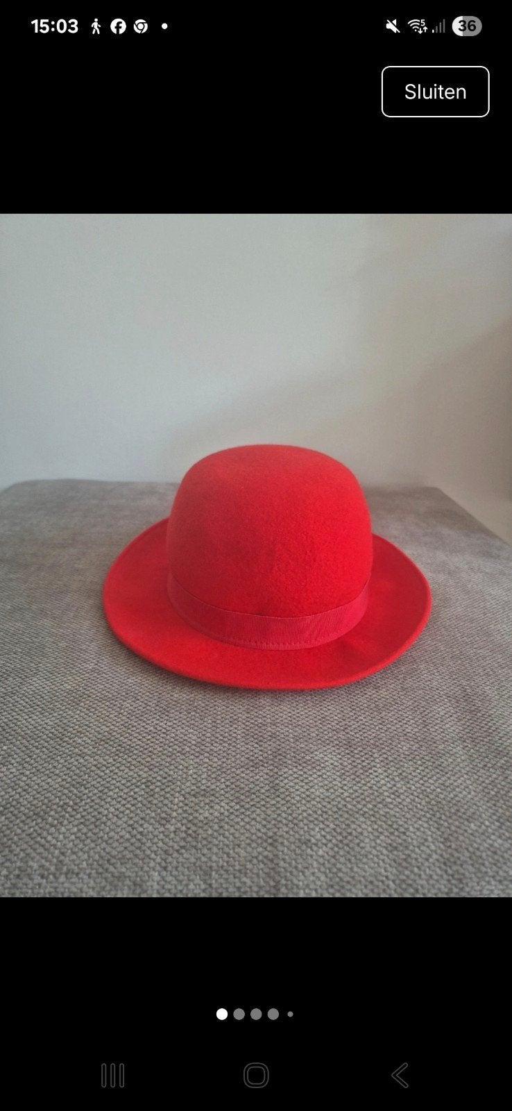 Vintage rood hoed , 100% wool, Ophalen of Verzenden, Zo goed als nieuw, One size fits all