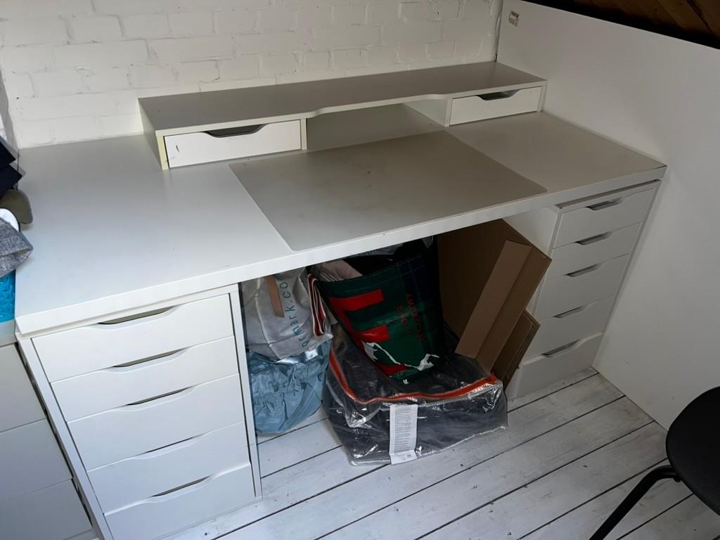 IKEA LAGKAPTEN / ALEX bureau – wit – 150x75 cm, Huis en Inrichting, Bureaus, Ophalen, 160 cm, Gebruikt, Hout