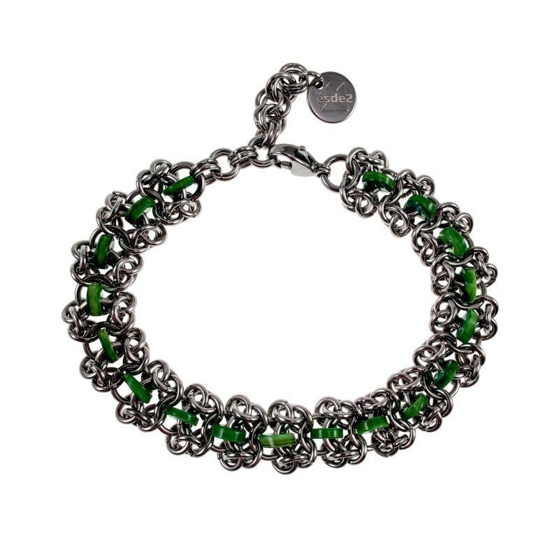 Europese Weeftechniek Armband + Groene Zoetwaterschelpkralen, Sieraden, Tassen en Uiterlijk, Armbanden, Staal, Birgitta-Gracht 33, 6465 EL Kerkrade, Nederland