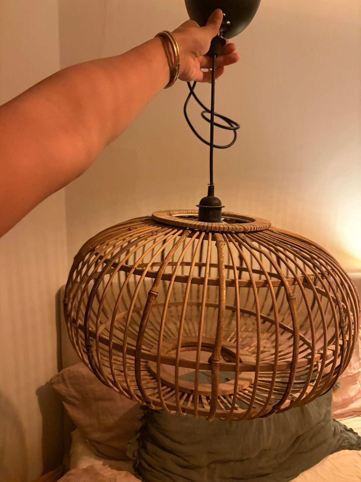 Hele mooie rotan houten hanglamp, Ophalen, Gebruikt, Hout, Rotan