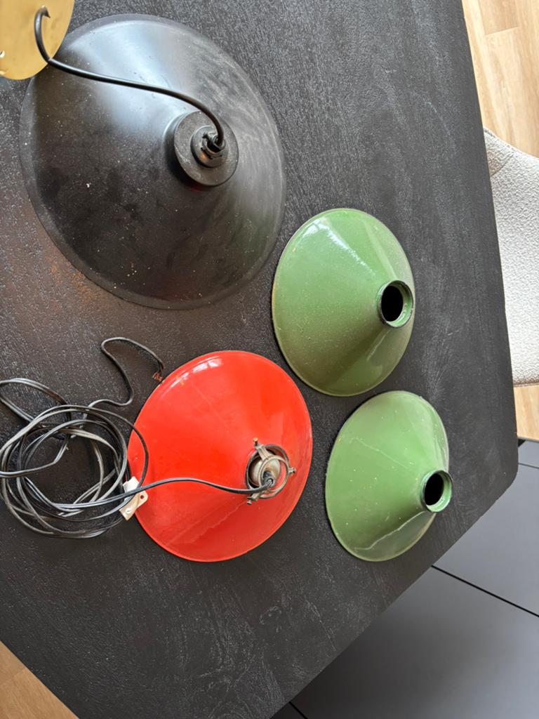 Vier Vintage metalen hanglampen lampenkap Ikea Hala zeist ?, Gebruikt, ., Ophalen of Verzenden, Vintage retro design