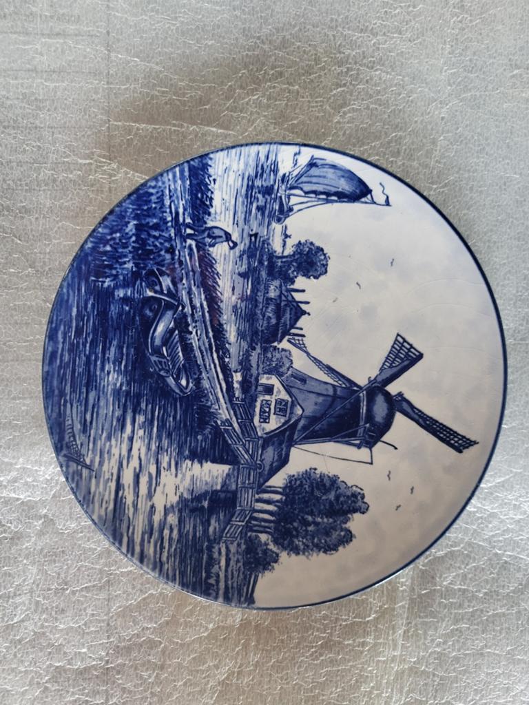 Delfts Blauw Handgeschilderd Bord - Molenlandschap, Ophalen
