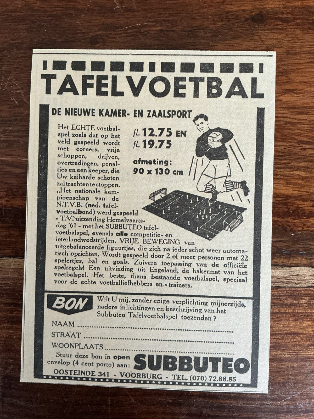 Voetbal reklame Subbuteo 1961, Ophalen of Verzenden, 1960 tot 1980, Knipsel(s)