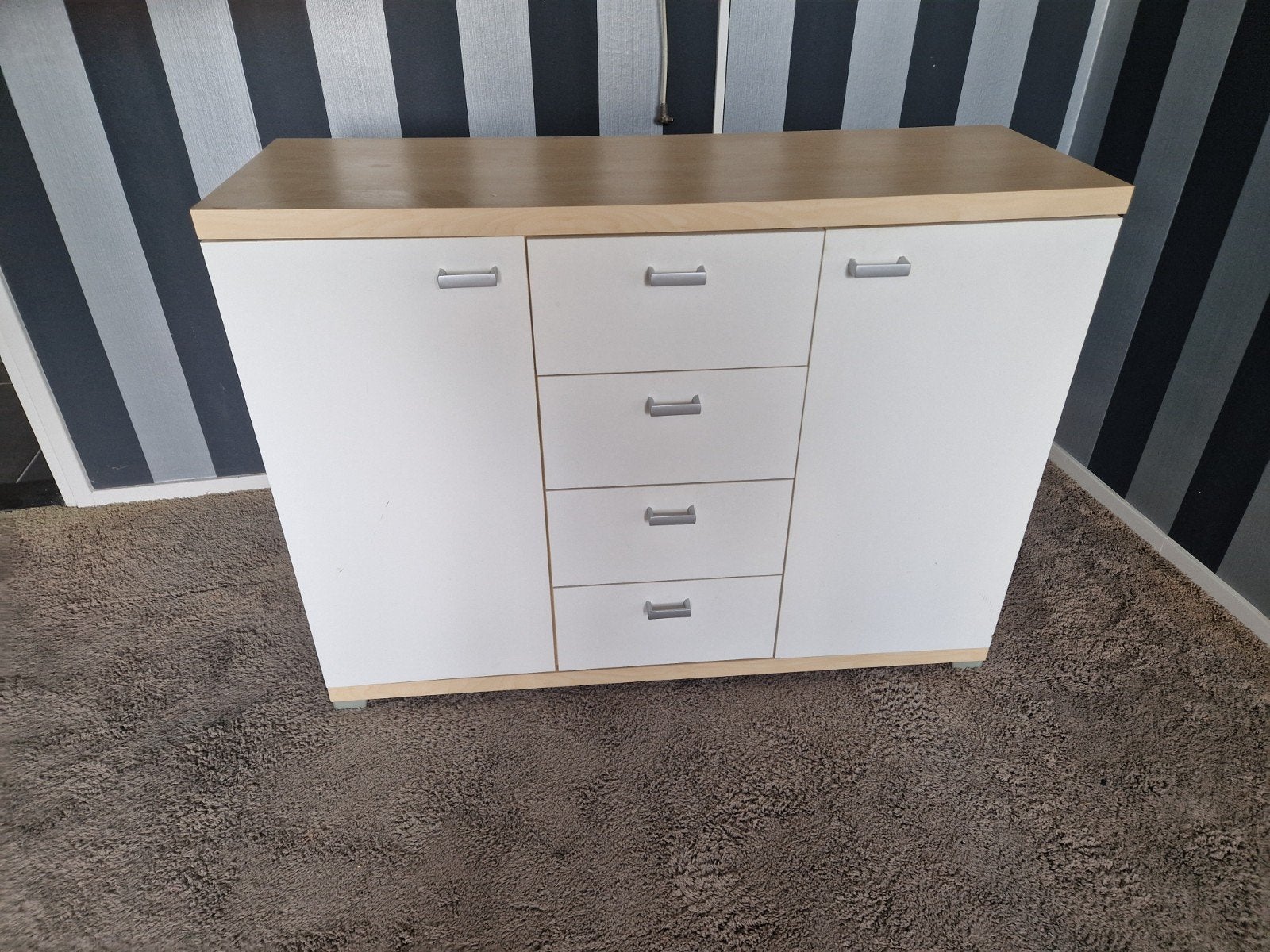 Commode met lades en deuren - Wit met houtkleur, Ophalen, Gebruikt, Overige houtsoorten, Modern