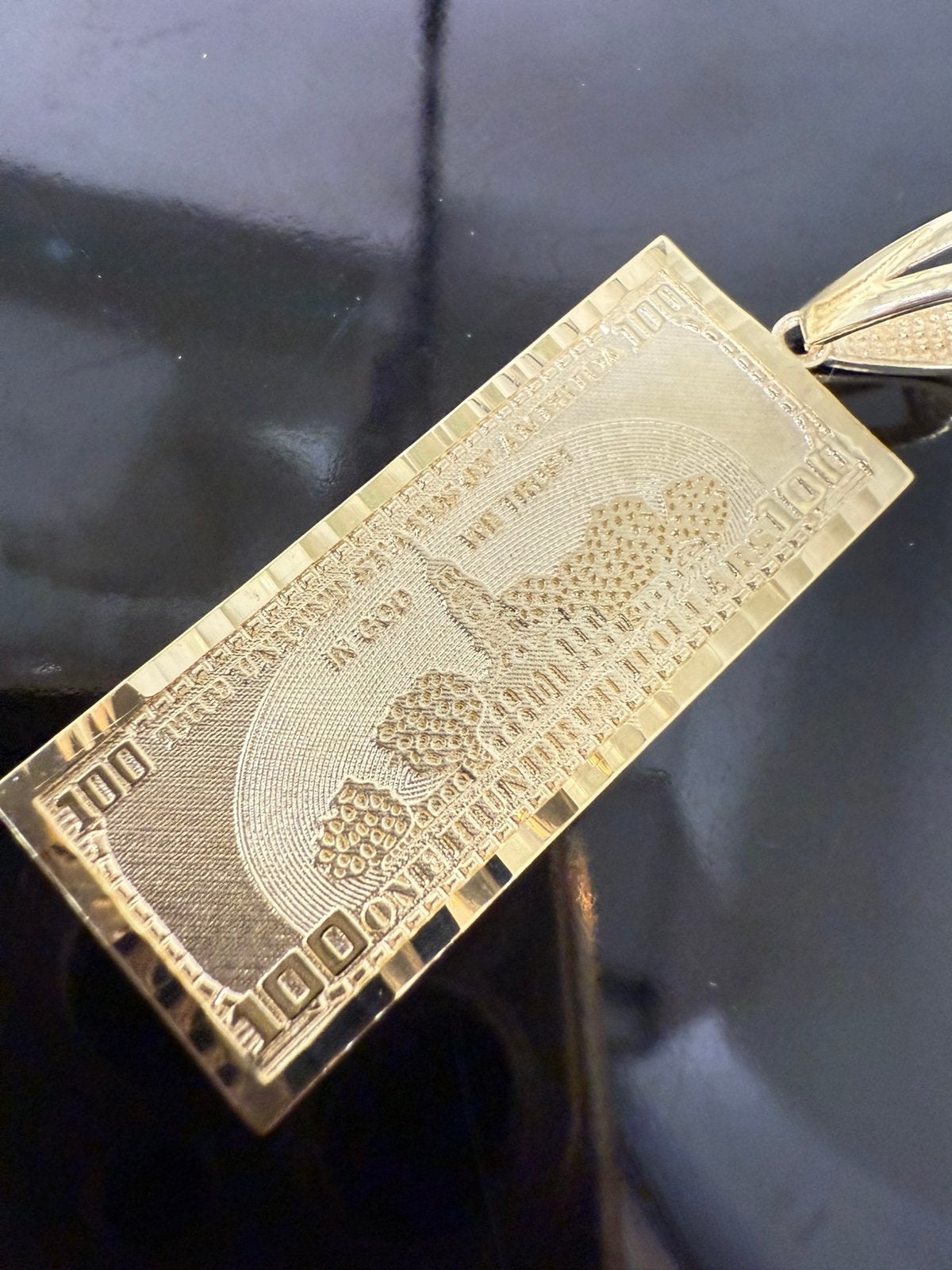 14k gouden 100 dollar biljet hanger, Ophalen of Verzenden, Nieuw, Goud, Goud