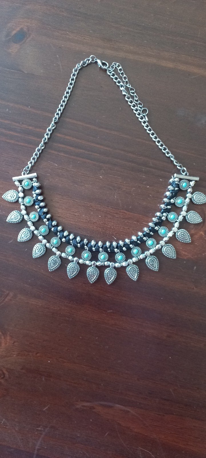 Ibiza/Boho Choker Ketting – Zilverkleurig met Turquoise, Sieraden, Tassen en Uiterlijk, Kettingen, Overige materialen, Verstelbaar