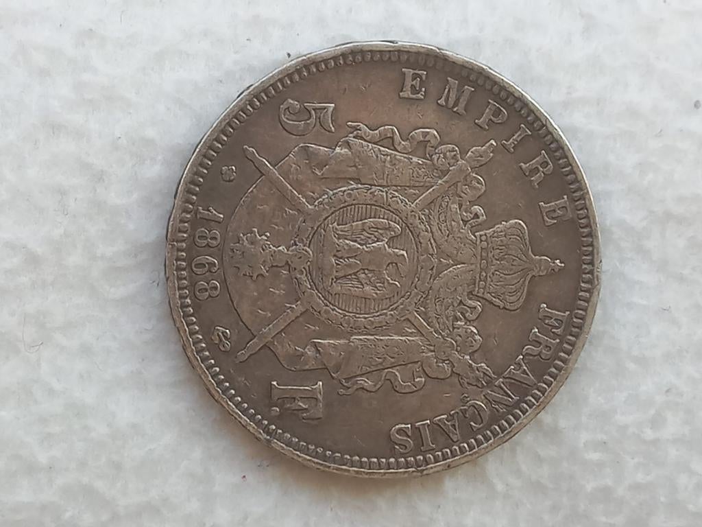 Frankrijk 5 francs 1868 BB zilver, Ophalen of Verzenden, Frankrijk, Zilver