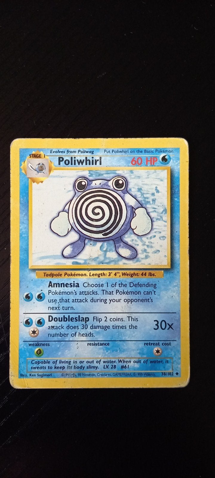 Poliwhirl Pokémon Kaart 38/102 (Base Set), Ophalen of Verzenden, Gebruikt, Losse kaart