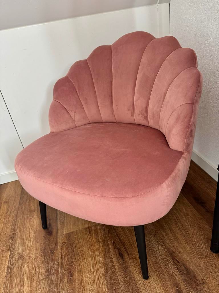Roze fluwelen schelpstoel - Velvet, Eenpersoons, 75 tot 100 cm, Ophalen of Verzenden, Zo goed als nieuw